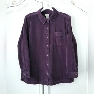 L.L. Bean Purple Comfort Corduroy Long Sleeve Button Front Top XL Petite